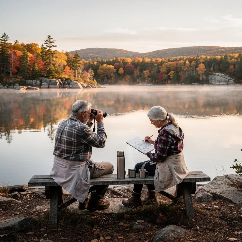 Mapy szlaków turystycznych rozłożone na stole, otoczone przyrządami do nawigacji.